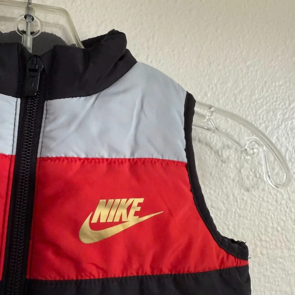 Nike Toddler Puffer Vest‎ Baby 2T Black Gray Full Zip Casual Sleeveless Winter
